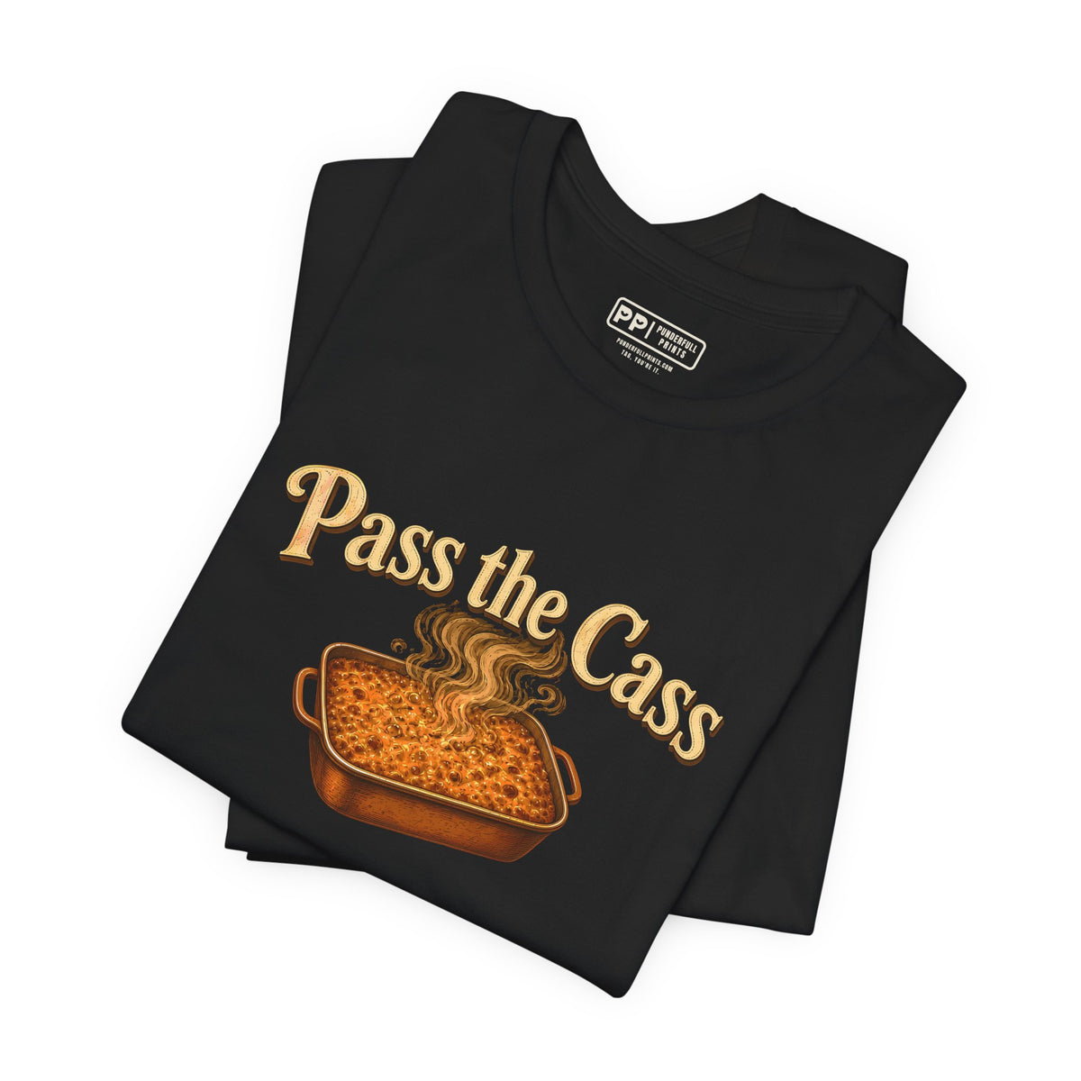 Pass the Cass Tee, Black, folded
