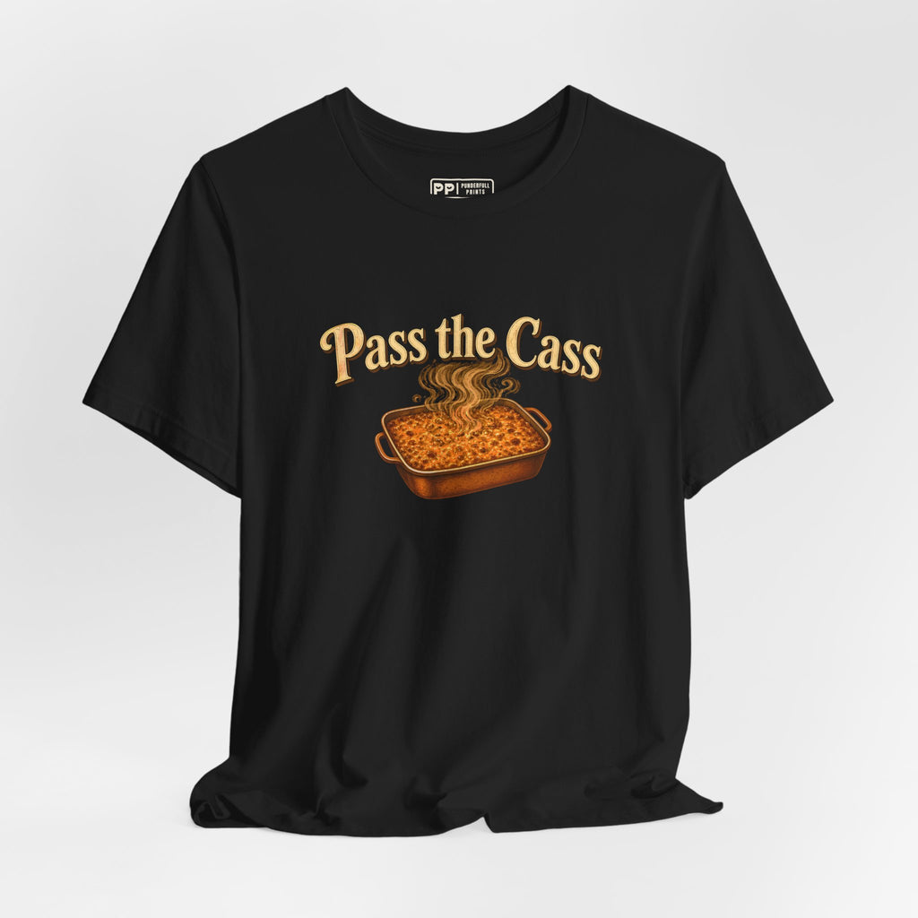Pass the Cass Tee, Black, hanging