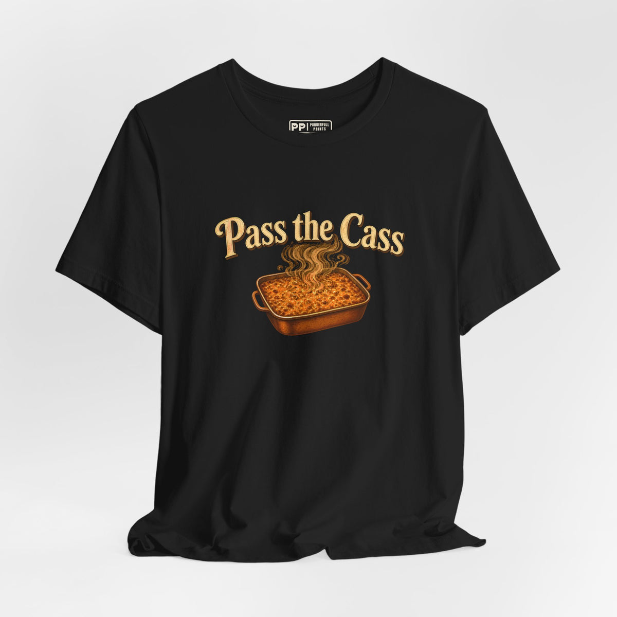 Pass the Cass Tee, Black, hanging
