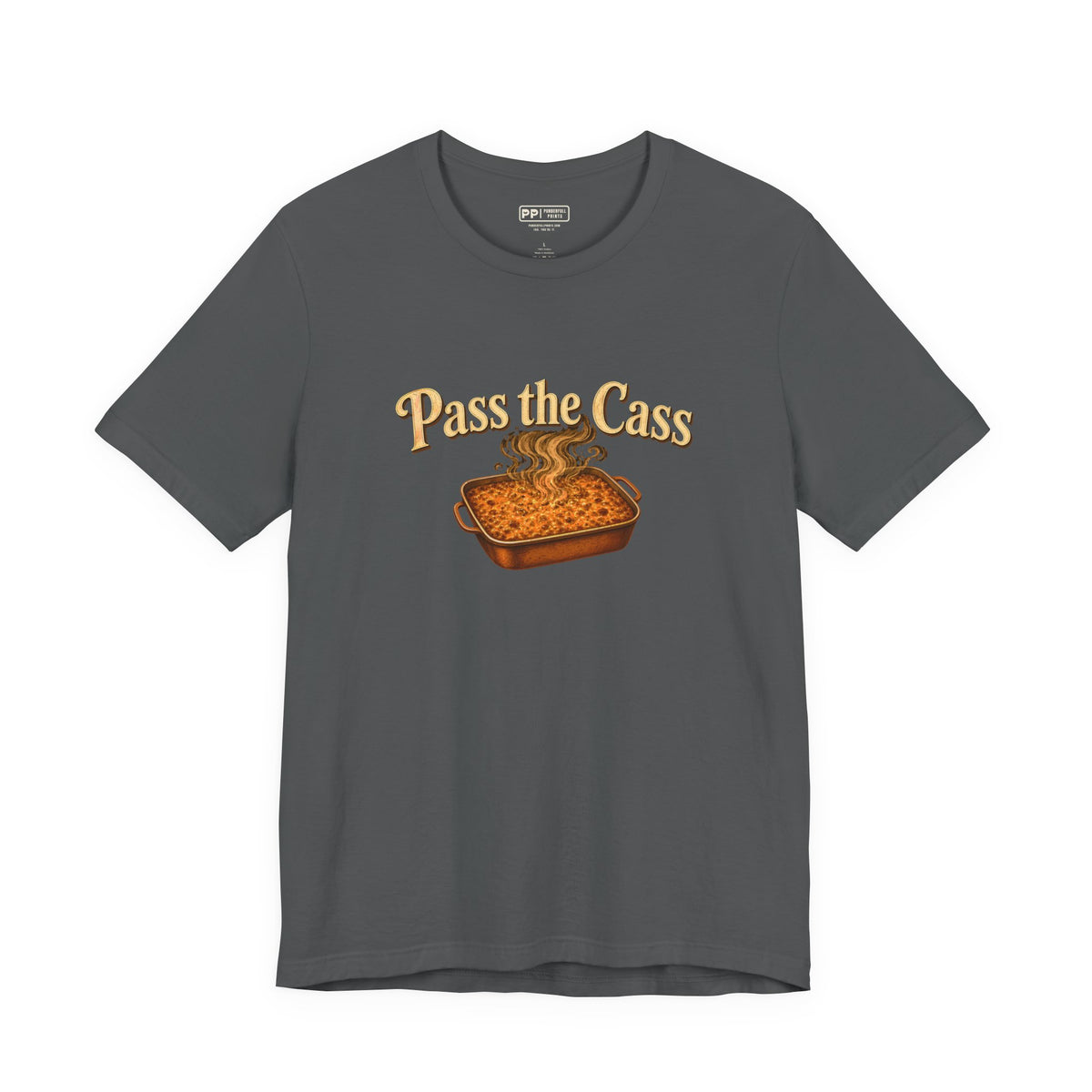 Pass the Cass Tee, Asphalt, flat front