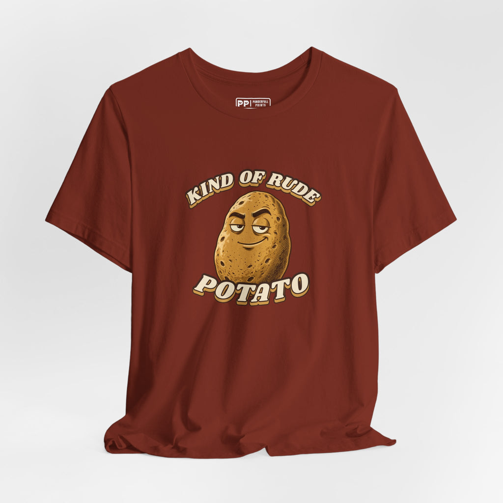 Kind of Rude Potato Tee, Rust, hanging
