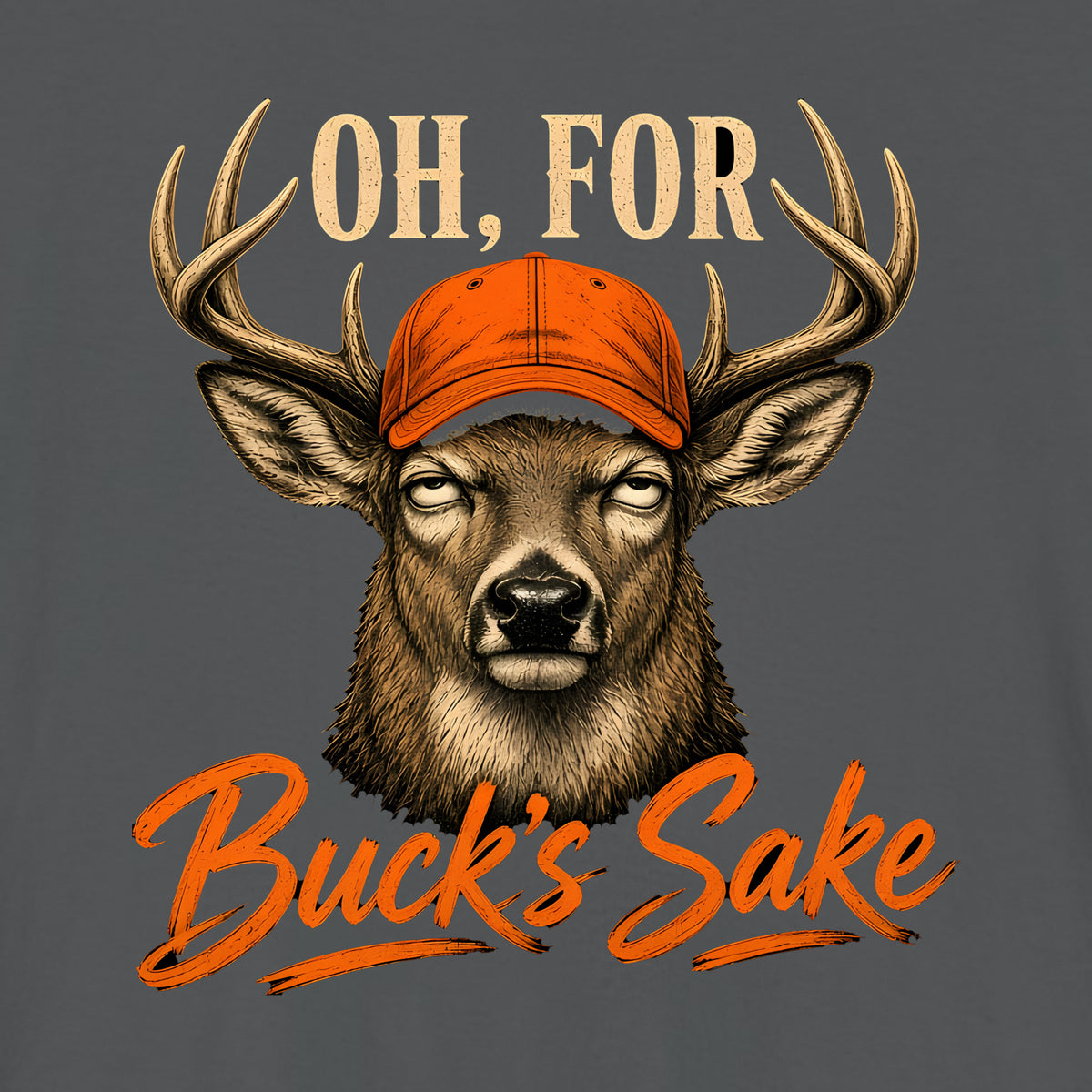 Oh, For Buck's Sake Tee, Asphalt, close-up