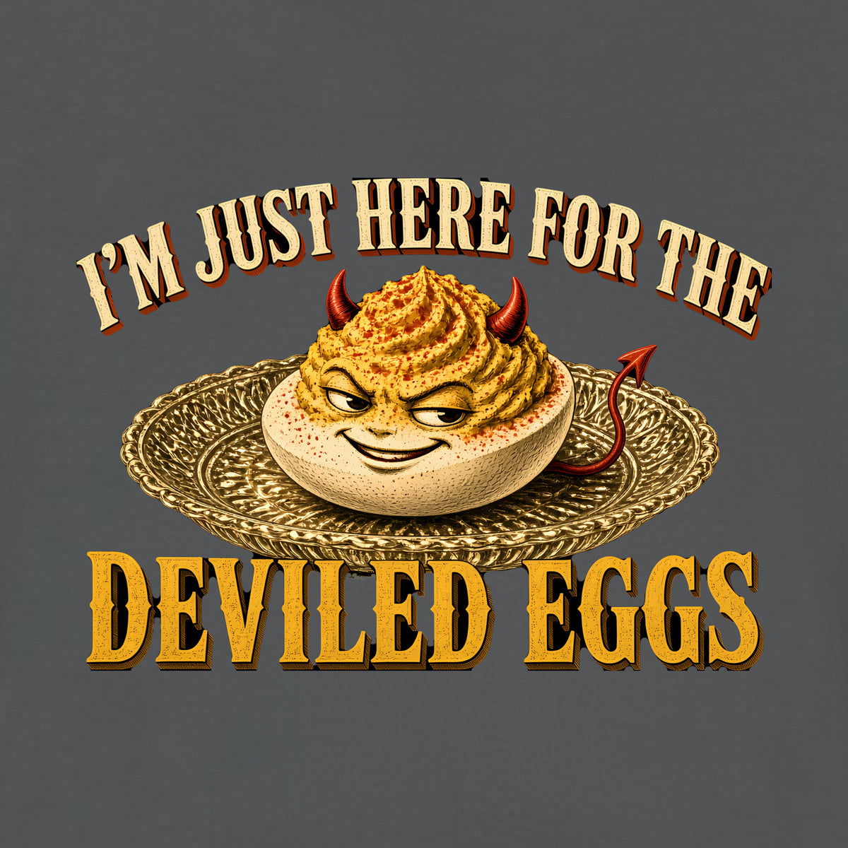 I'm Just Here for the Deviled Eggs Tee, Asphalt, close-up