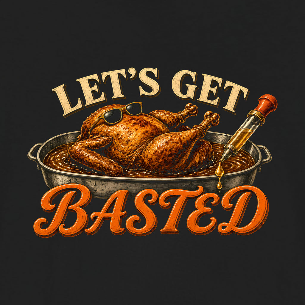 Let's Get Basted Tee, Black, close-up