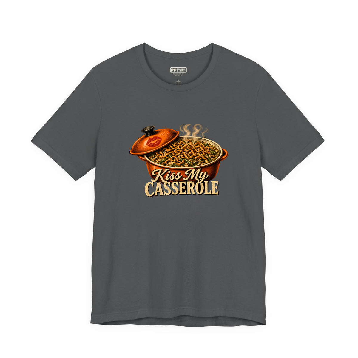 Kiss My Casserole Tee, Asphalt, front