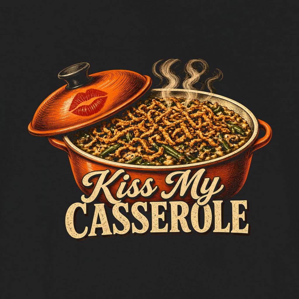 Kiss My Casserole Tee, Black, close-up